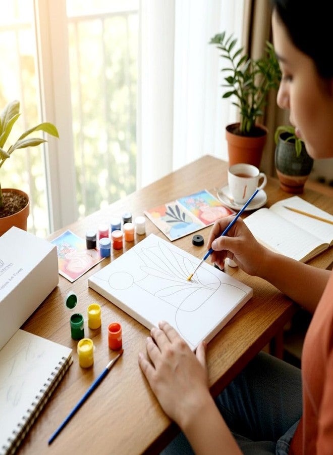 HOBBY INDIA مجموعة أدوات الرسم على القماش من هوبي إنديا للأطفال والكبار | فنون وحرف يدوية للبنات والأولاد | ديكور منزلي، غرفة نوم، غرفة معيشة، مكتب، وجدار | هدية عيد ميلاد أو هدية تذكارية | فن هندي (فن بوهو) - Image 5